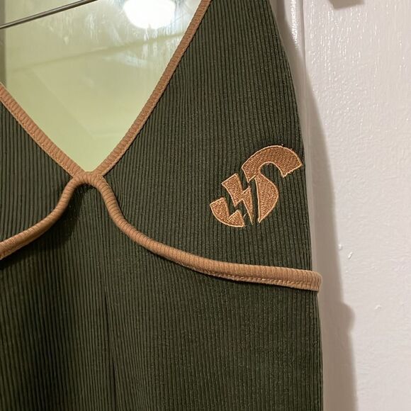 Soleboy race car green two toned jumper ribbed criss cross body suit size large - Picture 11 of 13